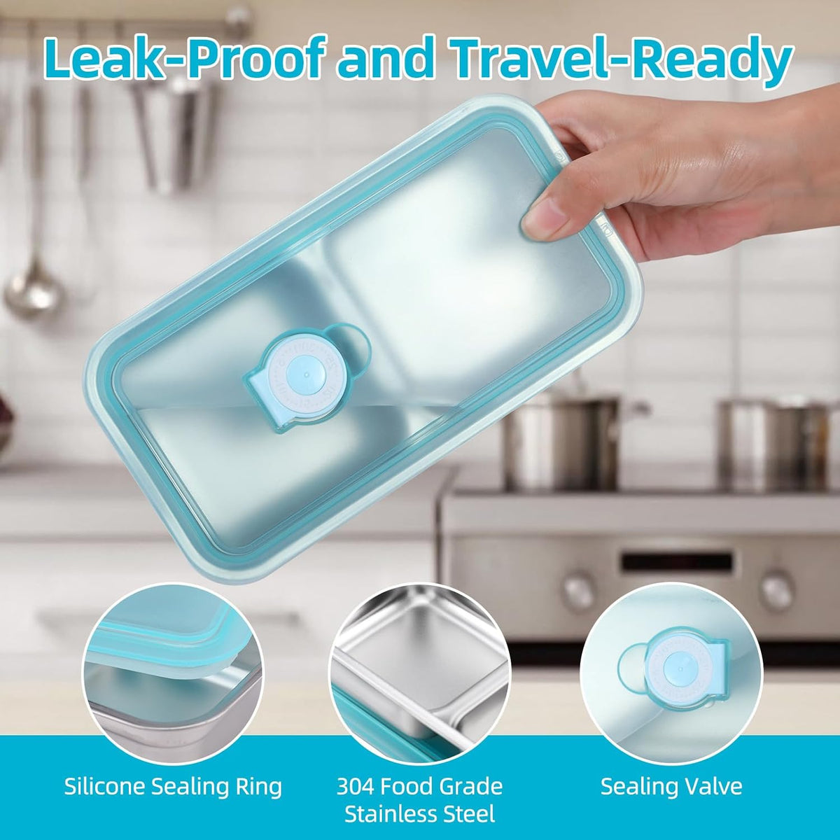 304 Stainless Steel Bento Boxes with Lids, 2pcs Leakproof Double Compartment Snack Containers, Reusable Food Storage Containers for Lunch, Travel & Camping
