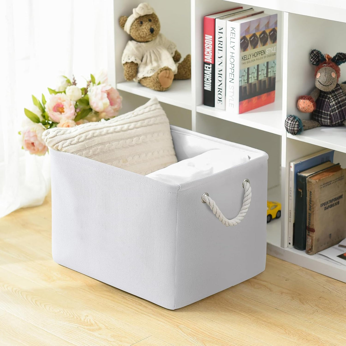 TheWarmHome Organization and Storage Basket for Shelves - Extra Jumbo 3 Pack 20.5x15.8x13.8 inch Cube Storage Bins for Toy Closet Box Home Organizer Gift (White)