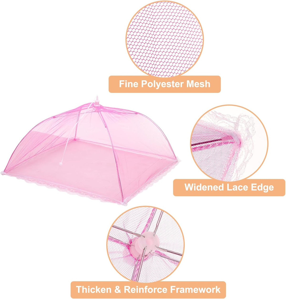 uxcell 3 Pcs Large and Tall Food Covers 17" Mesh Food Covers for Outdoors Collapsible Food Protector Covers Tent for Parties Outdoor Picnics BBQs, Rose