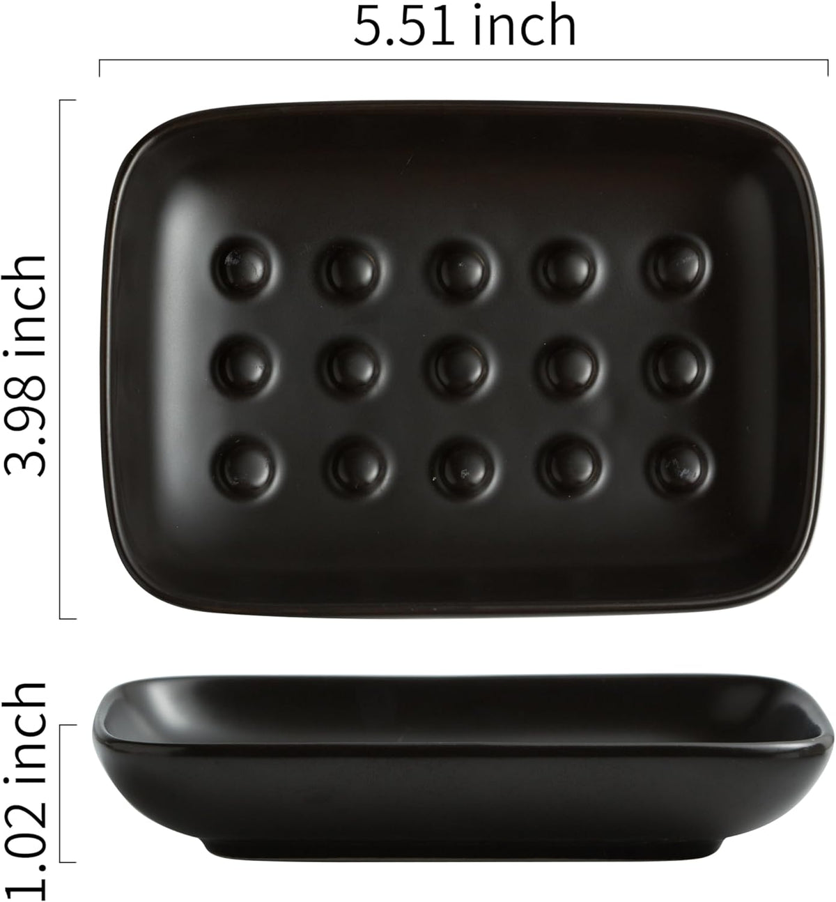 Soap Dish, Ceramic Soap Holder Shower Soap Dish for Bar Soap Sponge, Soap Saver Tray for Bathroom Kitchen Sink, Black