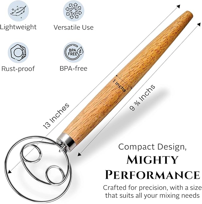Spartali & Company Versatile 13-Inch Danish Dough Whisk for Sourdough: Essential Sourdough Bread Baking Supplies, Bread Making Tools, and Baking Tools - Whisks for Cooking & Mixing Dough Effortlessly