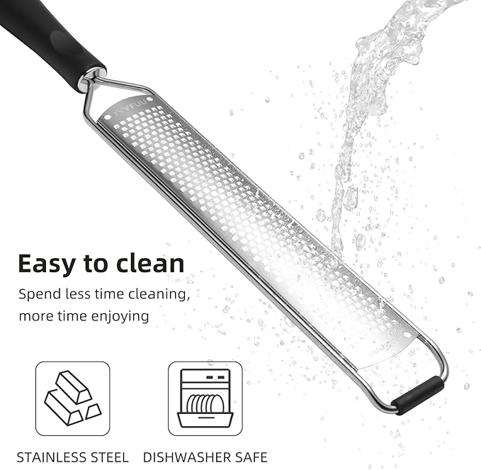 Premium Lemon Zester Grater,Kitchen Tool for Parmesan Cheese, Lemon, Ginger, Garlic, Nutmeg, Chocolate, Vegetables, Fruits,Sharp Stainless Steel Blade,Dishwasher Safe (Black)