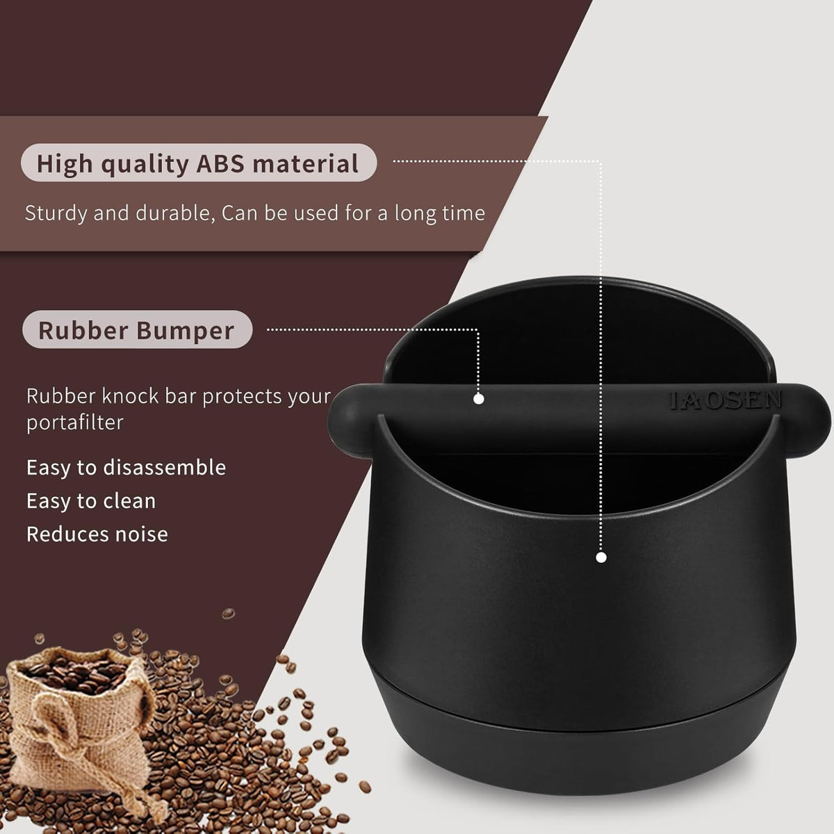 Knock Box 6 Inch Extra Large Capacity Design Espresso Knock Box Shock-absorbent Knock Box Espresso with Removable Knock Bar and Non-Slip Base Espresso Accessories for Home/Office