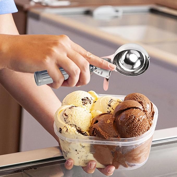 Professional Ice Cream Scoop Set, Stainless Steel Trigger Release Portion Scoop and Classic Ice Cream Spade Design for Frozen Treats,Baking Cookie Dough