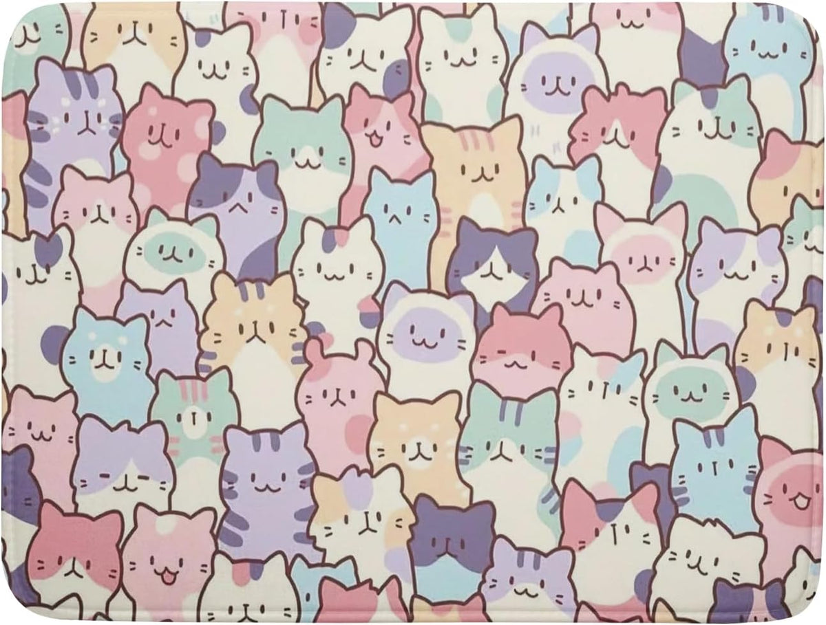 Colorful Cats Dish Drying Mat 18x24 inch Cute Animal Microfiber Reversible Fast Dry Dishes Drainer Rack Pad for Counter Kitchen Table Decor