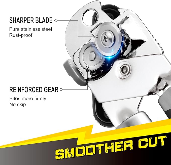 [Smoother Cut] PrinChef Manual Can Opener with Magnet, Improved Handle for More Comfortable Grip, Handheld Can Openers for Seniors, Heavy Duty Can Opener Smooth Edge, Bottle Opener Easy to Use, Black