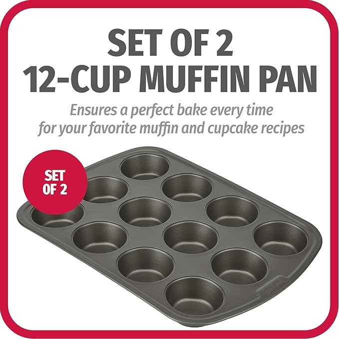 GoodCook Nonstick Steel 12-Cup Muffin Pan, Gray, Set of 2