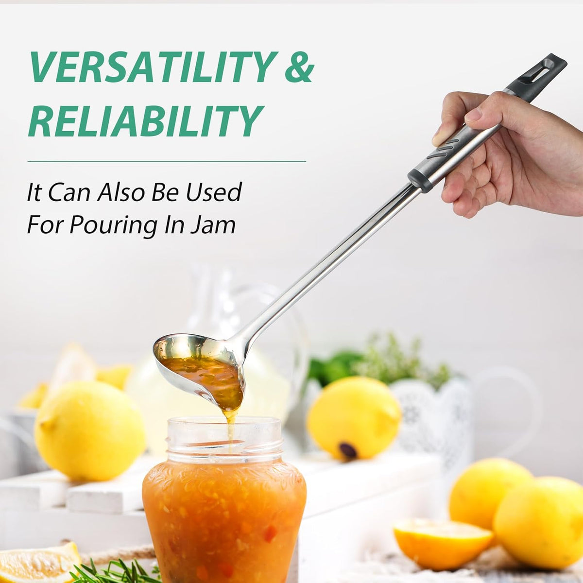 Gravy Ladle, 1 oz Small Ladles for Serving Sauce, Stainless Steel Sauce Ladle with Pouring Spout, 13.4 inch Drizzle Spoon for Gravies and Dressings, Durable Construction, Silver, KLB-ASB-123