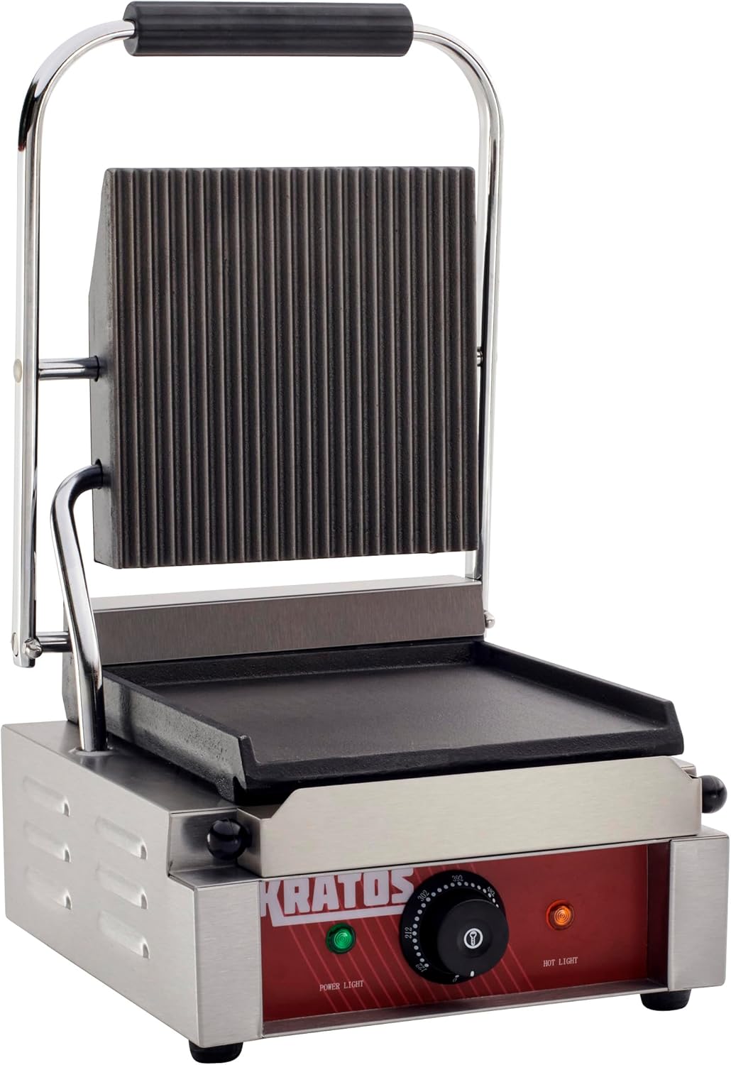 Kratos Commercial Electric Panini Sandwich Grill with Grooved Top and Smooth Bottom Plates, 9" x 9" Cooking Surface, Commercial Countertop Panini Press, 120V, 1750W (29Y-019)