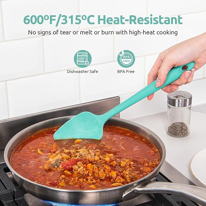 U-Taste 600ºF Heat Resistant Silicone Spatulas: Flexible Food-Grade Silicon Baking Scraper, Kitchen Cooking Mixing Utensils with Upgraded Sturdy Handle Tip for Nonstick Cookware (4-Pc., Aqua Sky)