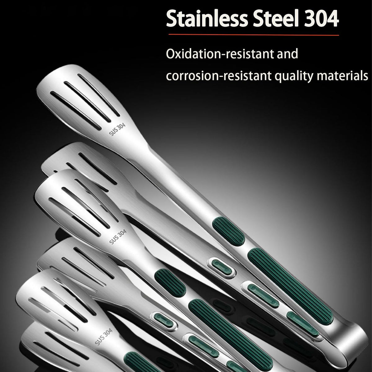 Stainless Steel Kitchen Tong Set - Anti-Slip Heat-Resistant Grip, Widened 3-Line Slotted Heads for Easy Clamping (Steaks, BBQ, Pasta, Salads), Easy Clean 3-Piece Set (6/9/11 Inches) for Versatile Use
