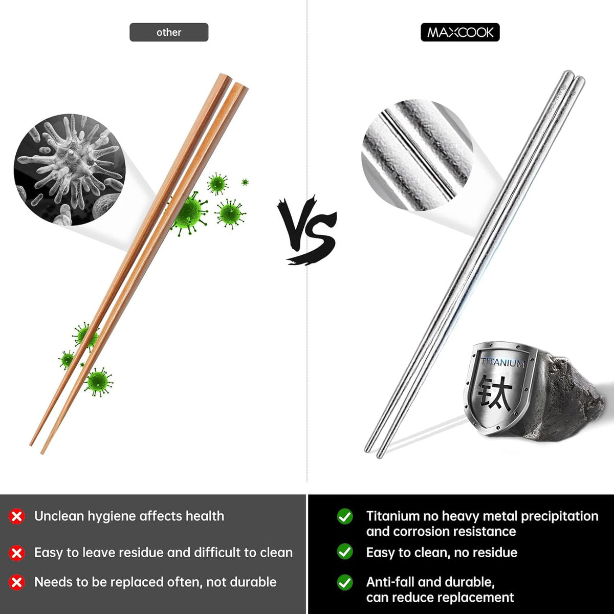 Pure Titanium Chopsticks Reusable Ice Flower design Multicolor Chop sticks 5 Pairs Set Upscale Tableware Dishwasher Safe Light Durable Palillos Chinos as Gift