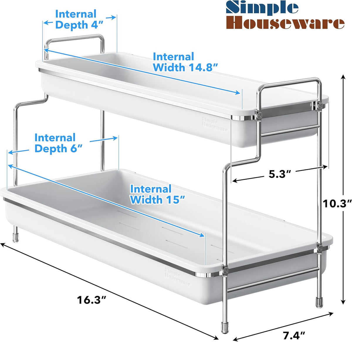 Simple Houseware 2-Tier Spice Rack Kitchen Organizer Countertop Shelf, White