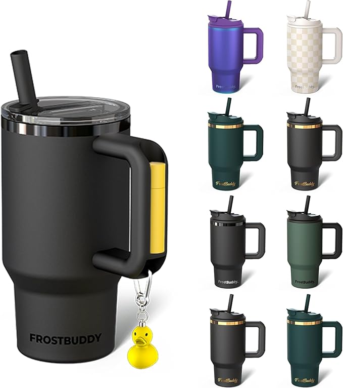 Frost Buddy Thicc Buddy - 16 oz Stainless Steel Vacuum Insulated Tumbler with Lid and Straw for Water - Travel Mug Cupholder Friendly - Gifts for Women Men Him Her (Dark Night)