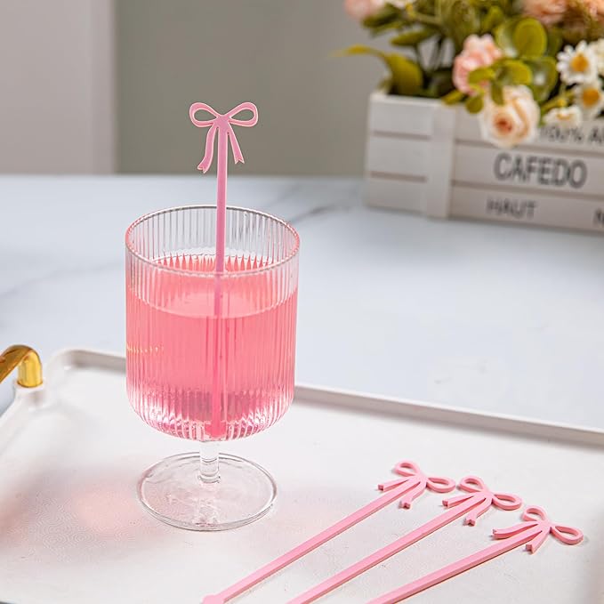 20 pcs Bow Drink Stirrers, Acrylic Drink Stirs for Bow Themed Party Decoration, Coquette Birthday Cocktail Wedding Decorations Party Favors (Pink)
