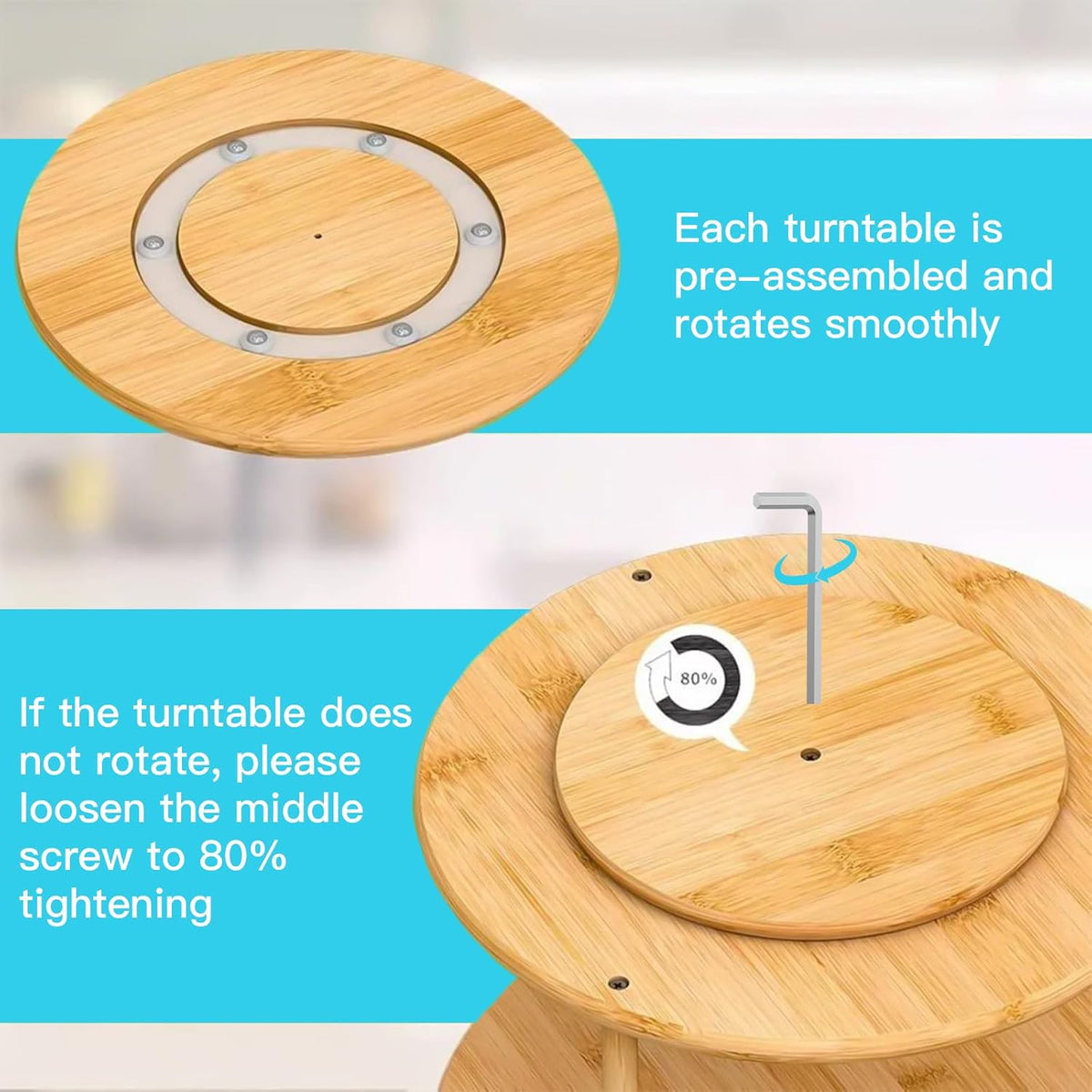 Wood Lazy Susan Organizer Bamboo 2-Tier Rotating Storage Rack – 360° Turntable Organizer for Kitchen, Spices, Cosmetics