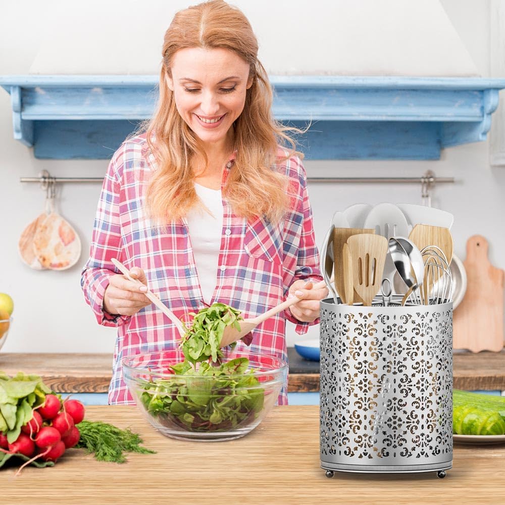 Extra Large Utensil Holder - 360° Rotating Cooking Utensils Caddy Countertop Organizer with Instant-Dry and Removable Base for Kitchen Tools