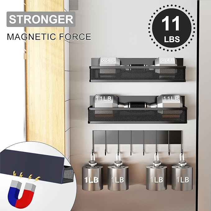 Magnetic Spice Rack for Refrigerator, 3 Pack Magnetic Shelf, Moveable Fridge Organizer with 8-Hook Rack, Seasoning Organizer for Kitchen