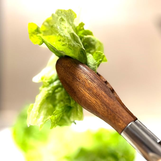 Lee's Clover Wooden Tongs for Cooking with Walnut Wood Tips & Stainless Steel Handle – Food & Kitchen Tongs for Serving, Salad, BBQ, Buffet, Grill (Small + Large)