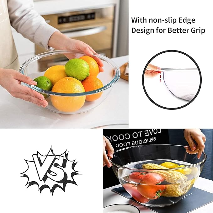 Luvan Glass Mixing Bowl with Airtight Lids, (1QT, 1.5QT, 2.5QT, 3.7QT), 8-piece Kitchen Salad Bowls Clear Nesting Big Cooking Bowl, Microwave Oven Safe for Meal Prep,storage,Baking,Serving