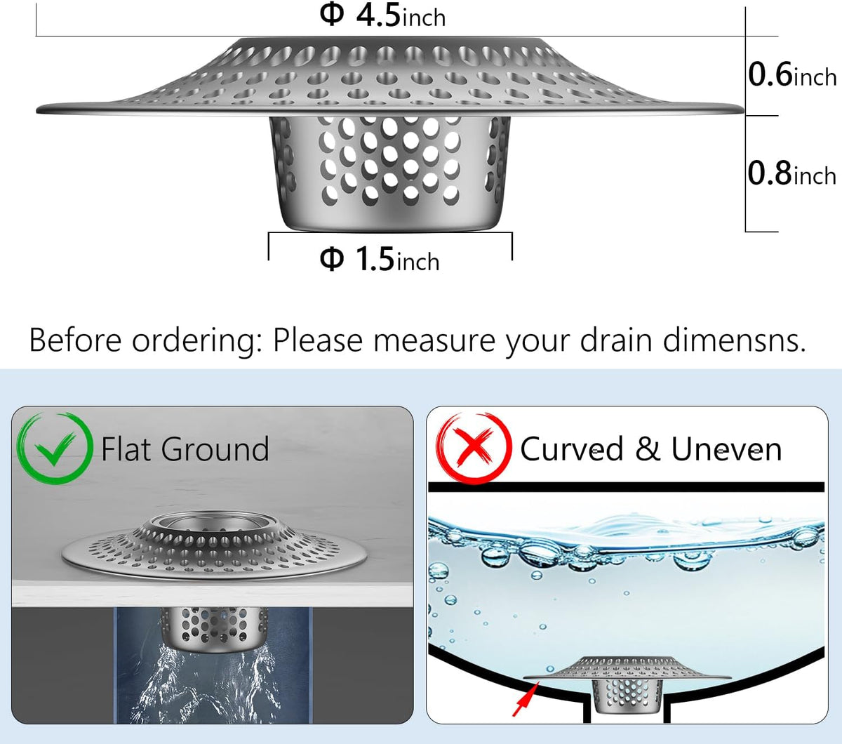 MFTEK Drain Hair Catcher Tub Drain Protector, Stainless Steel Bathtub Shower Drain Hair Stopper Strainer Trap for Shower Bathroom Sink to Catch Hair