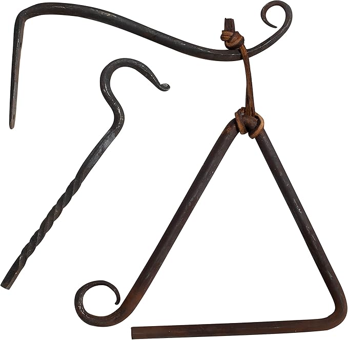 Artisan Owl Cast Iron Triangle Dinner Bell with Striker, Leather Strap & Hanging Bracket - Rustic Home Decor Accent, Decorative for Entryway, Kitchen, Garden, or Patio