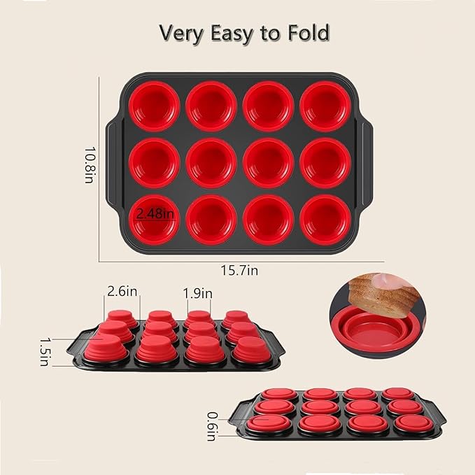 12 Cups Silicone Muffin Pans for Baking with Metal Frame, Egg Bite Molds, Cupcake Pans Regular Size, Muffin Tins Easy to Pop Nonstick Non Toxic Bakeware for Oven Dishwasher Safe