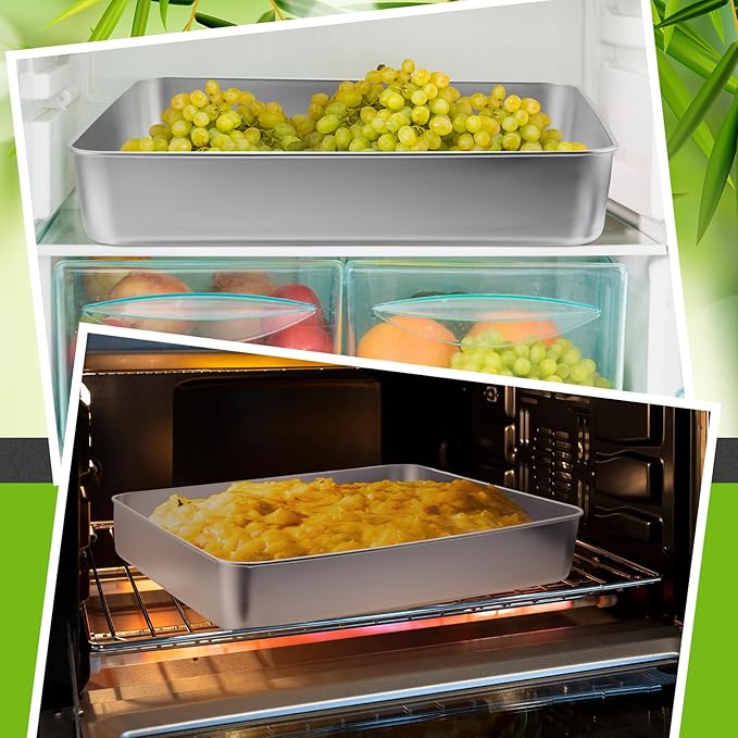 Tioncy 3 Set Stainless Steel Cake Pan with Lid 13/11/9 Inch Rectangle Sheet Baking Pan with Covers Bakeware with Lids for Cakes Breads Casseroles Fish Vegetables and More