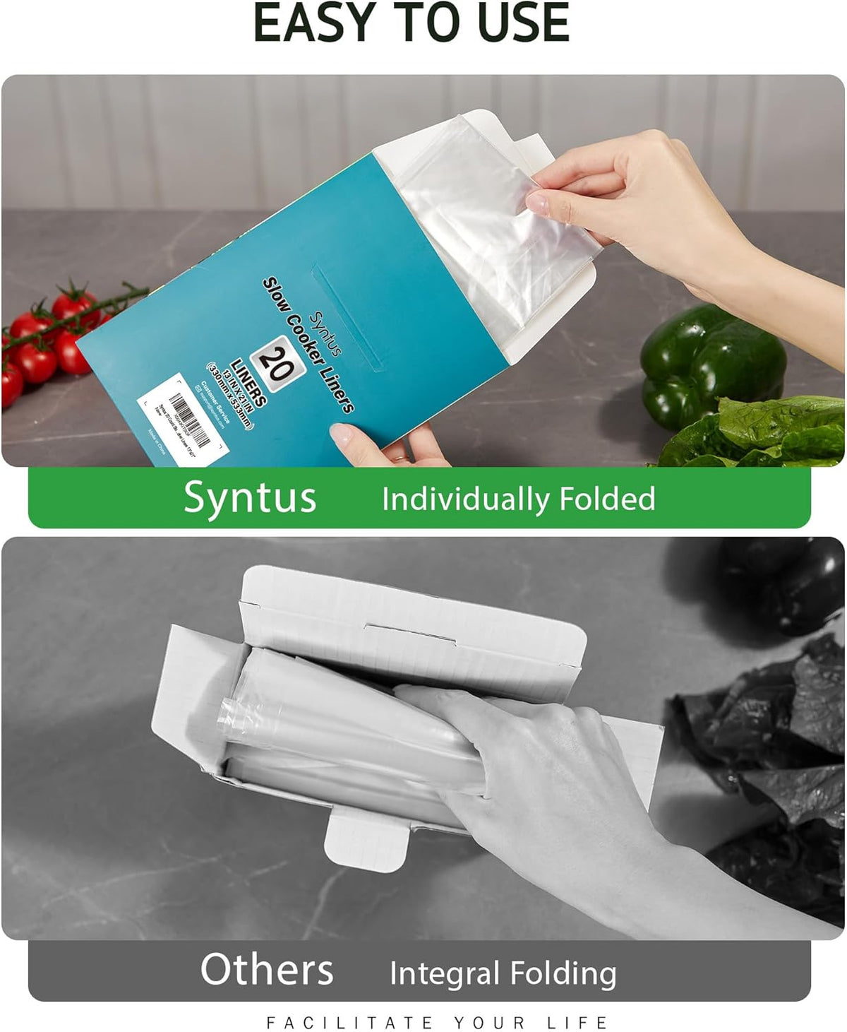 Syntus Slow Cooker Liners, 20 Count Cooking Bags Large Size Disposable Pot Liners Plastic Bags, Fit 3QT to 8QT for Slow Cooker Cooking Trays, 13"x 21", 20 Liners
