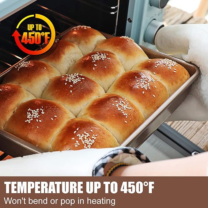 Deep Baking Pans Set Nonstick,Rectangle Cake Pan,Stackable Bakeware Set of 3,Oven Trays for Baking,Gold(9''/11''/13'')