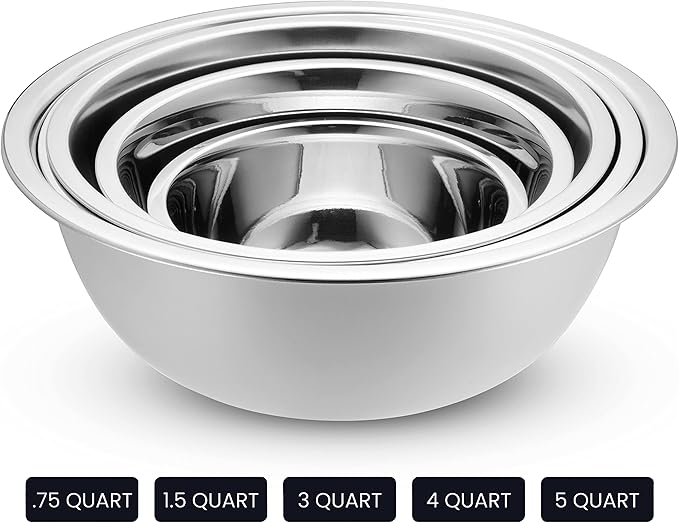 WHYSKO Stainless Steel Mixing Bowl Set, 10 Piece Stainless Steel Mixing Bowls with Lids Set for Food Prep Storage and Serving, Dishwasher Safe for Kitchen Baking Cooking, White