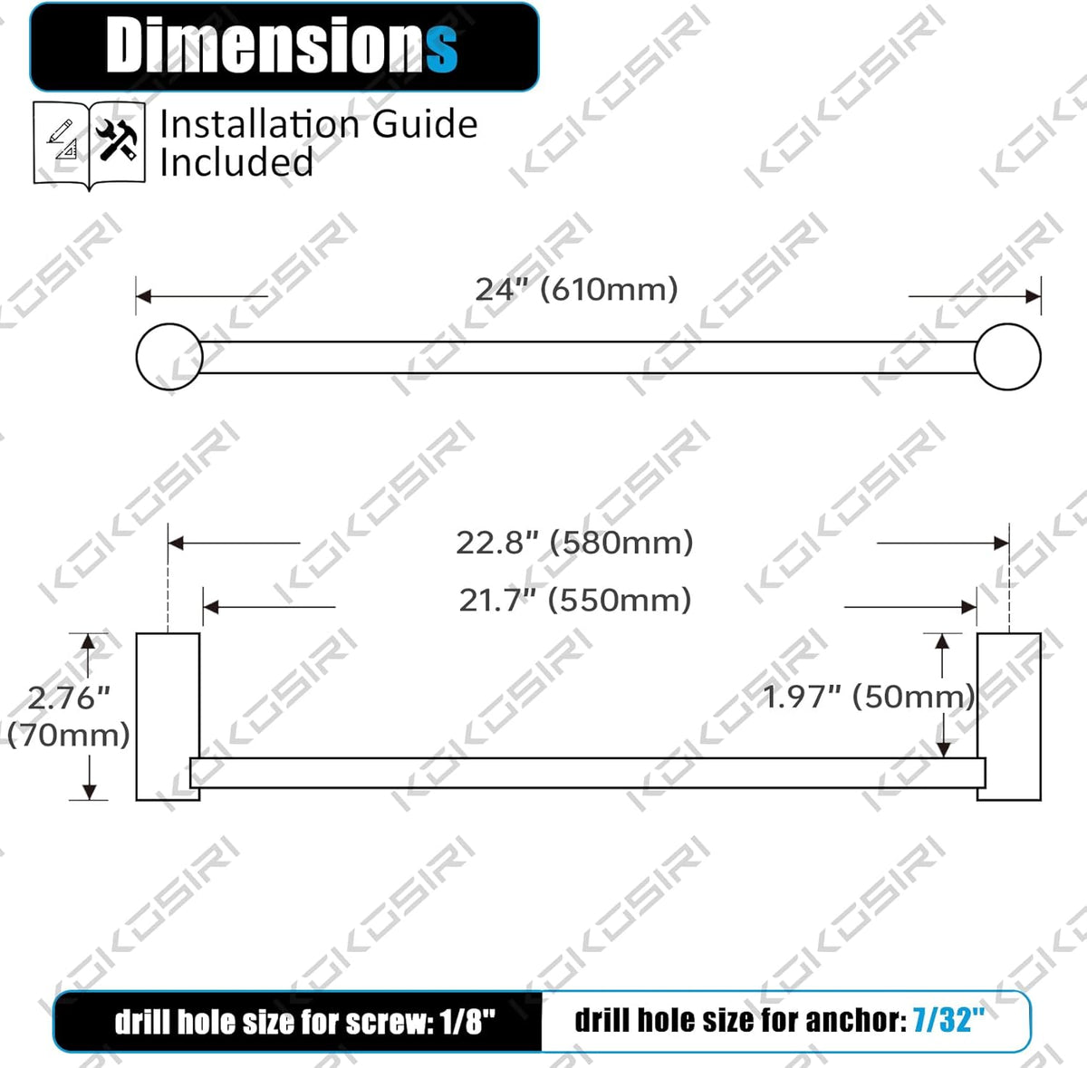 KOKOSIRI Bathroom Towel Rack Wall Mounted 24'' Bath Towel Bar Holder for Bathroom Hardware Accessories Oil Rubbed Bronze Stainless Steel, B4007ORB-L24