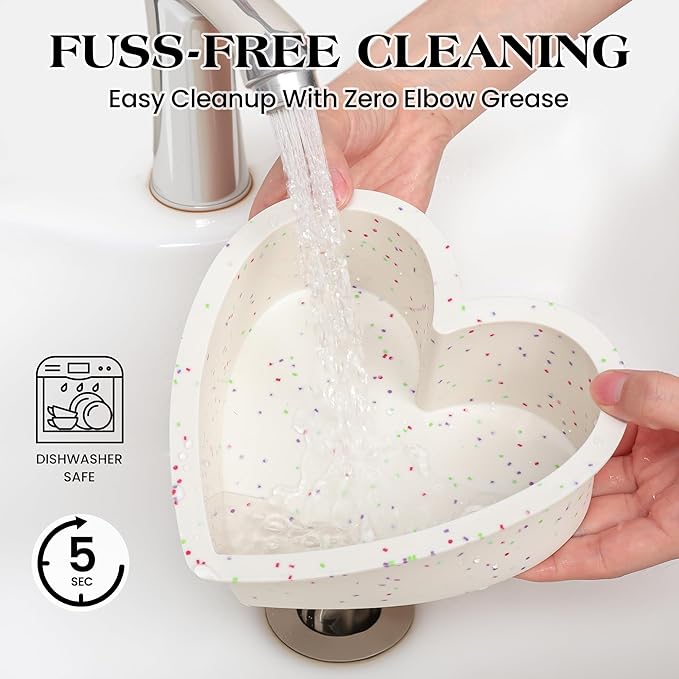 8 Inch Silicone Heart Shaped Cake Pans Small Heart Cake Pan Set Nonstick Silicone Heart Molds for Baking (2 Pcs, Cream)