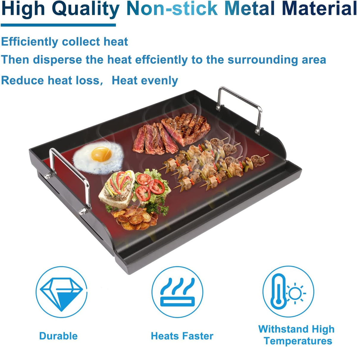Griddle for Gas Grill, Flat Top Cast Iron Griddle Insert for Outdoor Gas Grill, 17" x13" Nonstick Coating Cooking Skillet Pan Teppanyaki for Weber Charbroil Camp Chef and Gas/Charcoal/Electric Grill