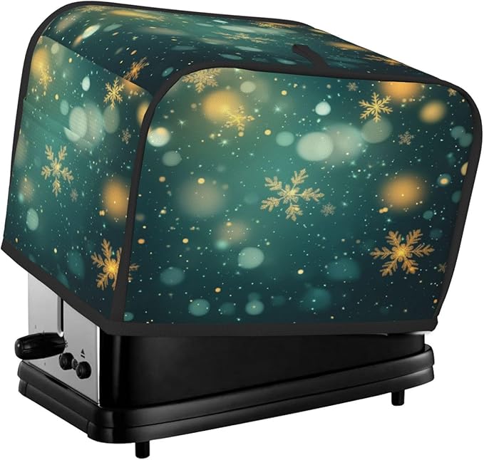 Toaster Cover 2 Slice Snowflake Green Christmas New Year Kitchen Small Appliance Covers with Pockets Dust and Fingerprint Protection