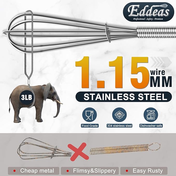 Small Whisk Stainless Steel, Mini wire whisk 3 Pieces, 5in, 6in & 7in Tiny Whisks Perfect for Whisking, Beating, Mixing Sauces & Blending Ingredients.