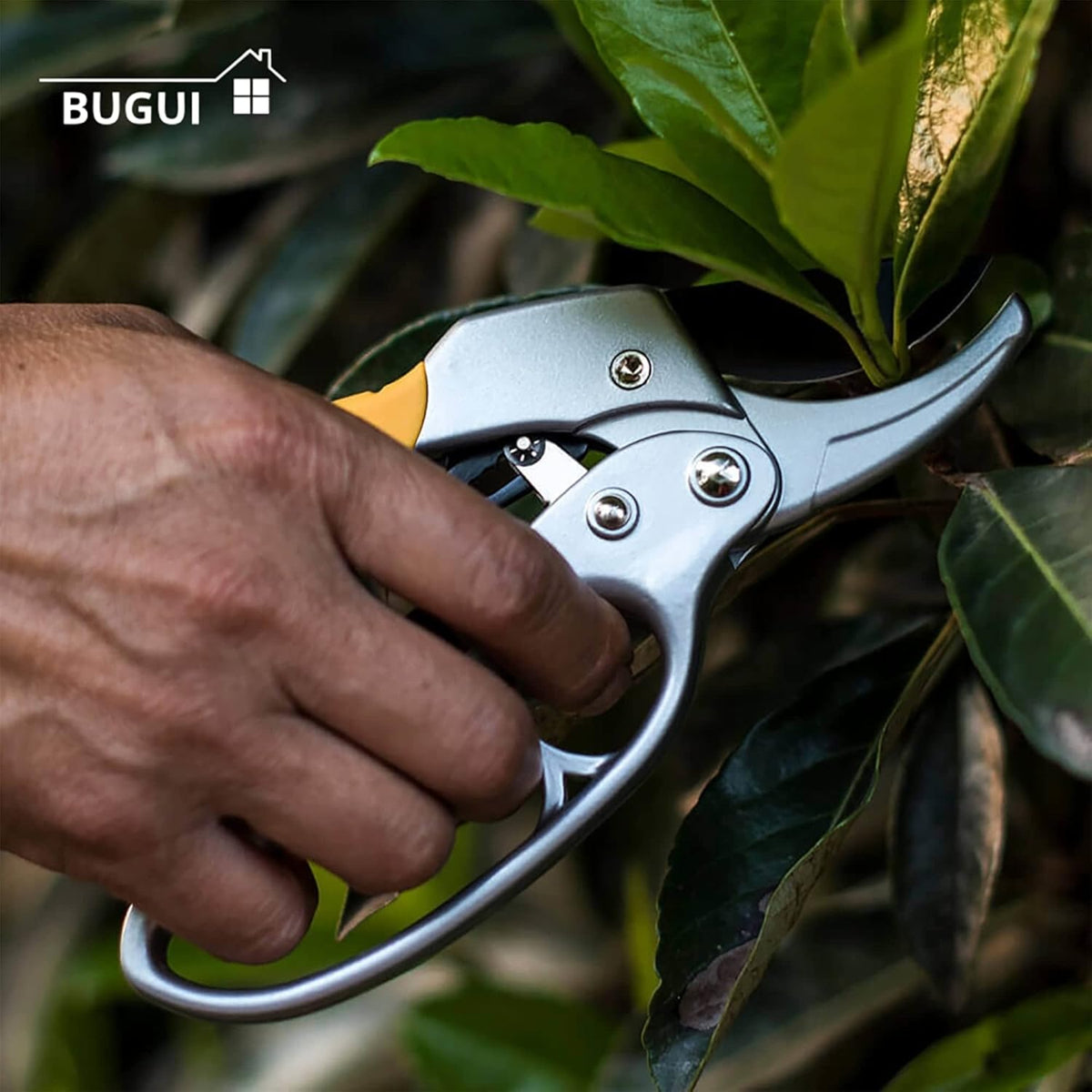 BUGUI 8" Ratchet Pruning Shears, 5 Times Cutting Power Than Normal Garden Scissors, Labor-Saving Design for Arthritis Weak Hands