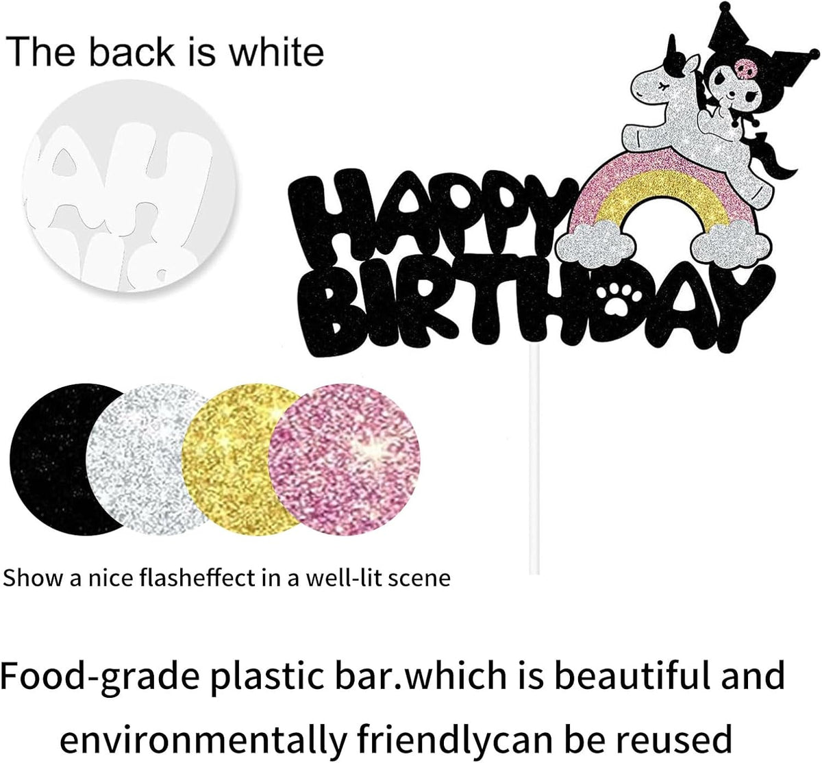 Cute Cake Decorations, Cake Topper, Cartoon Birthday Party Decorations (Black)