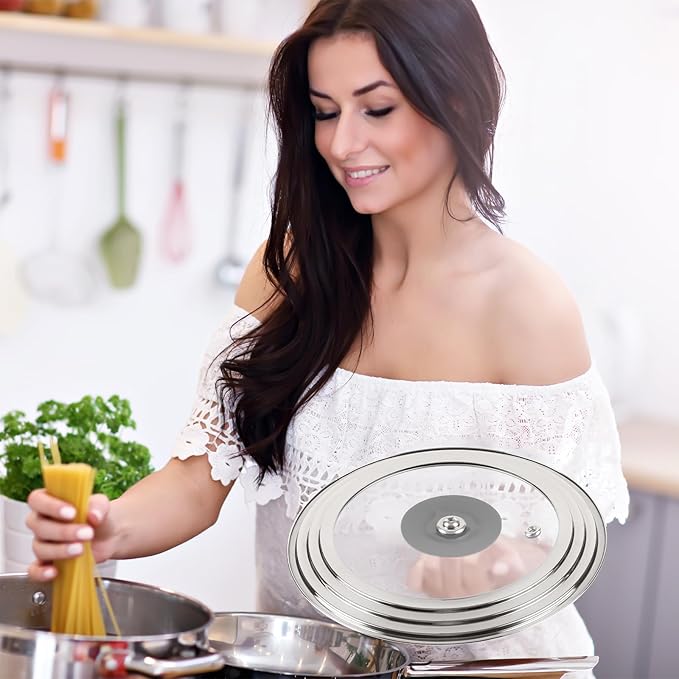 Universal Lid for Pots, Pans and Skillets, Fits 6.5, 7 and 8 Inch Cookware, Replacement Frying Pan Cover with Tempered Glass Top, Stainless Steel Cast Iron Skillet Lids - Heat Resistant Handle