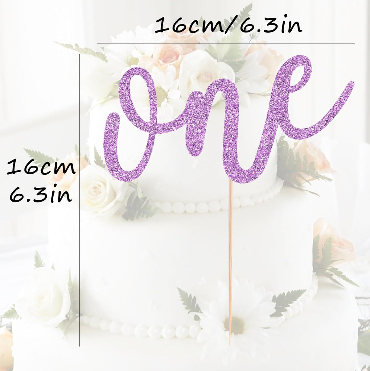 First Birthday Cake Topper - Purple Glitter One Cake Decorating Supplies for Girls and Boys, Perfect for Baby Shower/Gender Revealing Party Photo Booth Props