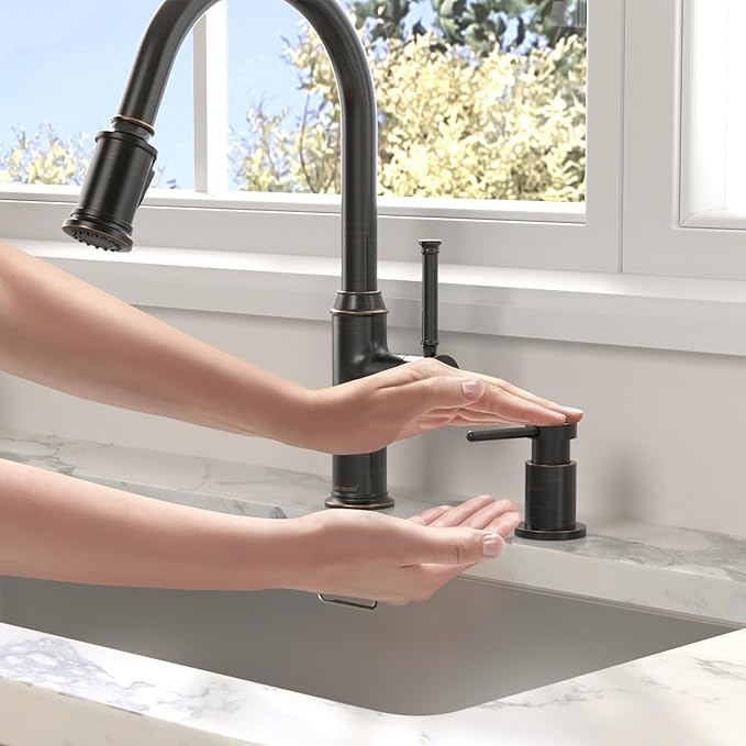 Lava Odoro Bronze Soap Dispenser for Kitchen Sink, Modern Brass Built in Countertop Pump Dispenser with 18 Oz Refillable Bottle, Kitchen Soap and Lotion Dispenser Spot-Free, Oil Rubbed Bronze, KSD-21