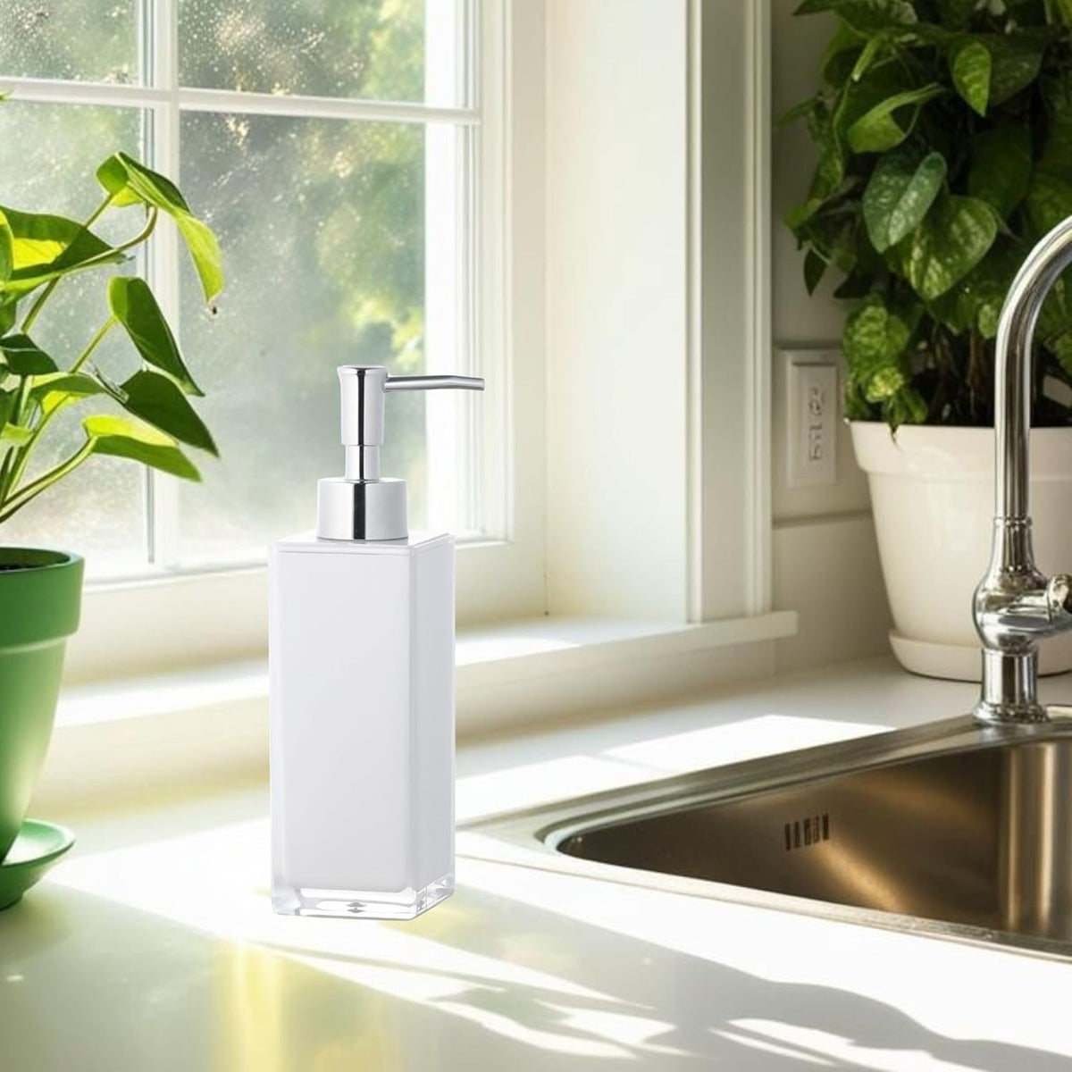 Premium White Soap Dispenser for Bathroom and Kitchen, Refillable Hand Soap Dispenser, Dish Soap Pump Bottle