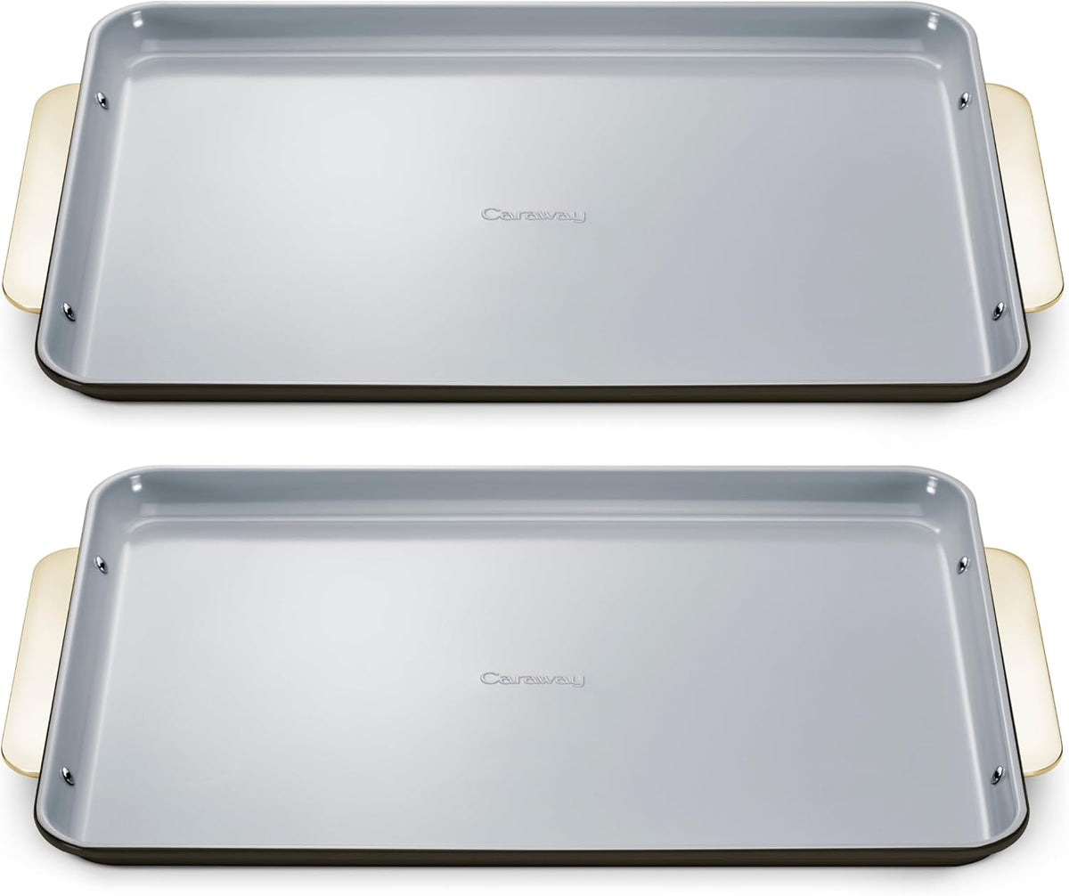 Caraway Non-Stick Ceramic Large Baking Sheet Duo - Naturally Slick Ceramic Coating - Non-Toxic, PTFE & PFOA Free - Perfect for Baking, Roasting, and More - Large (18" x 13") - Black