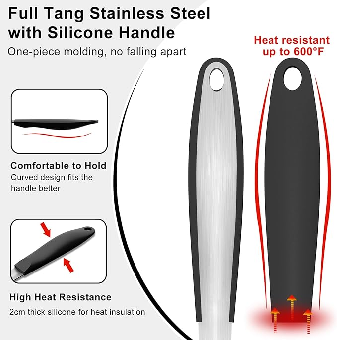 BBQ Grilling Accessories, 3Pcs Stainless Steel Grill Tools Accessories Set with Spatula, Fork and Tongs, Barbecue Utensils Grilling Tools for Outdoor Camping, Heat-Resistant Silicone Handle
