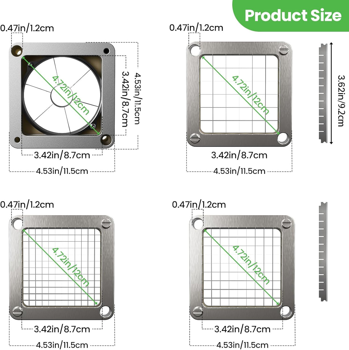 1/4" Replacement Vegetable Chopper Blade, 420j2 Stainless Steel Interchangeable Blade & Pusher Block Set for Commercial Vegetable Dicer Fruit Cutter