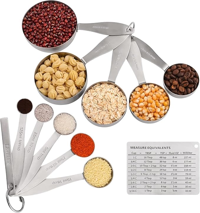 Smithcraft Measuring Cups and Spoons, 12 Piece Metric & US 18/8 Stainless Steel Measuring Cup and Spoon Set, Dry Metal Measuring Cups Spoons & Leveler & Measure Equivalents for Kitchen & Baking
