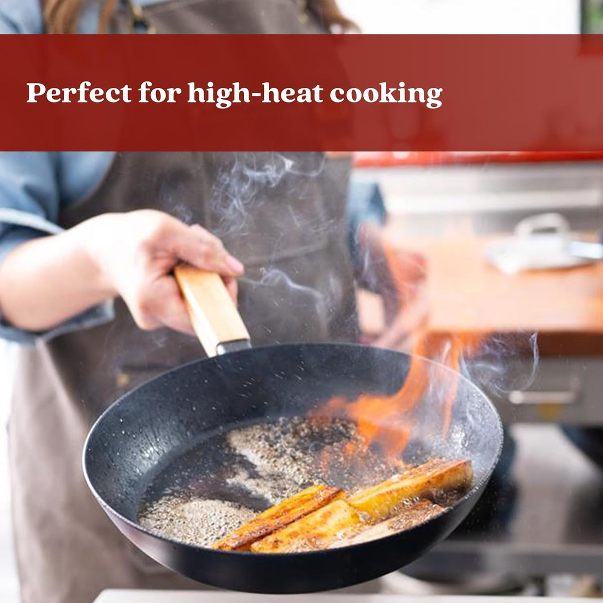 Alva Forest 3 Piece Seasoned Blue High Carbon Steel Pan Set Natural Non Stick Frying Pans Non Toxic PFAS PFOA PTFE Free Carbon Steel Frying Pans Healthy Nonstick Steak Pan Safe in All Stovetop & BBQ