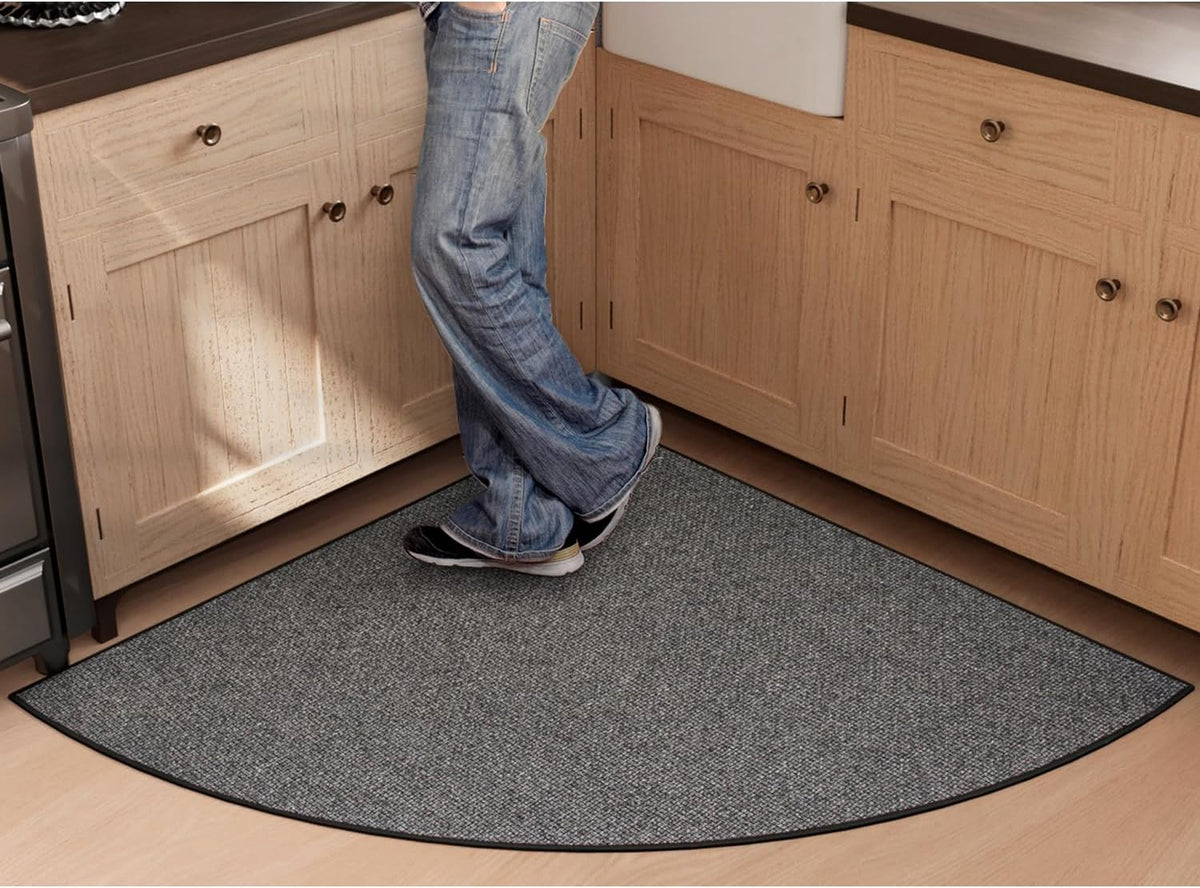 Fan Shaped Kitchen Mat 1 PCS, Cushioned Non Slip Rugs for Kitchen Floor, Absorbent Runner Comfort Standing Mats Washable for Kitchen, Office, Home (Black, Radius 47")