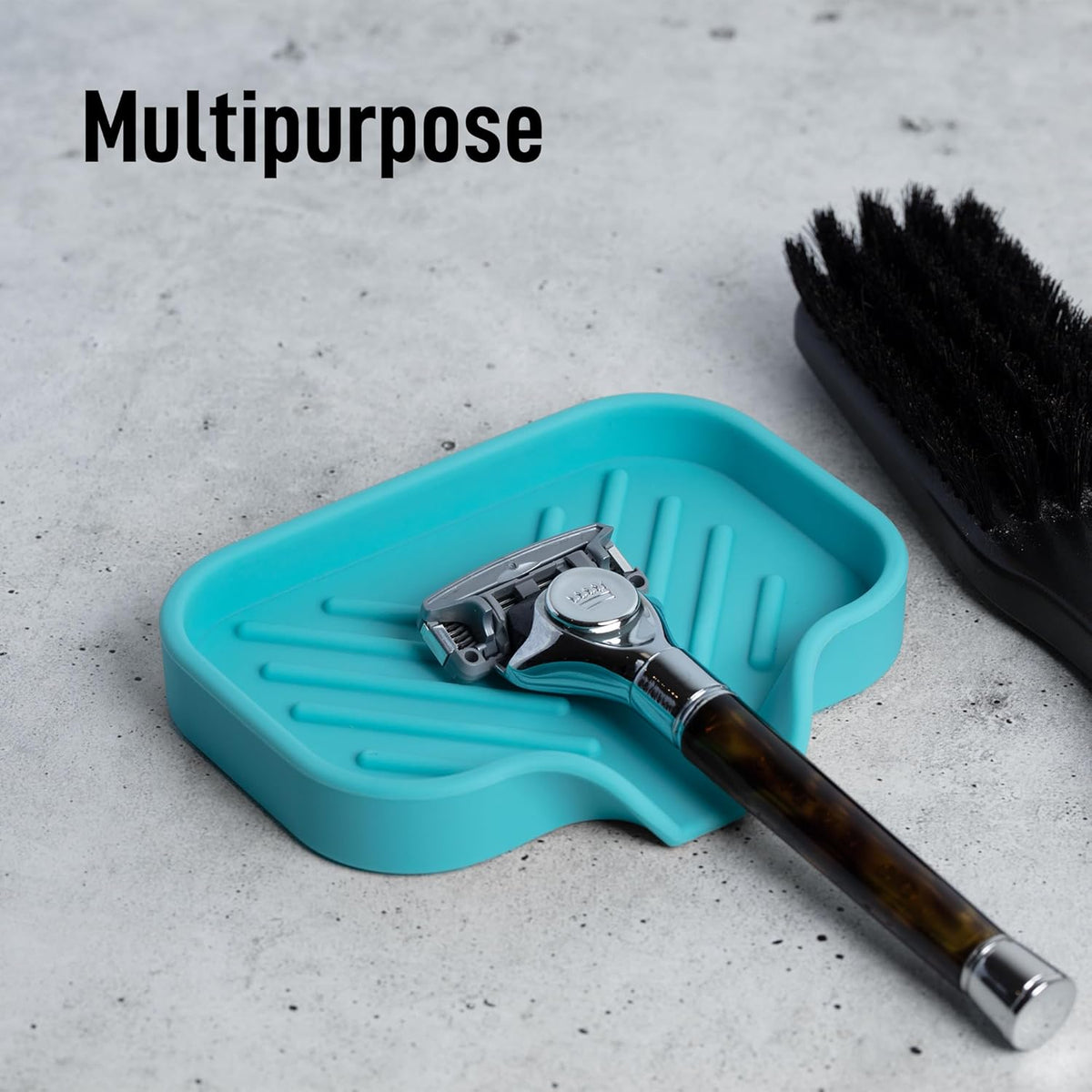 Zulay Kitchen Small Silicone Sponge Holder (4.9x3.3”) – Space-Saving Sink Organizer Tray for Sponge, Soap, Brush & More – Compact Non-Slip Dish for Kitchen & Bathroom (Aqua Sky)