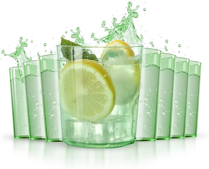 Liacere Plastic Drinking Glasses (Set of 12) 14 oz Green Reusable Plastic Glasses Colors，Kitchen Water Glasses Cup, Bar Tumbler Glassware Set for Beer, Juice, Cocktail, Whiskey, Milk